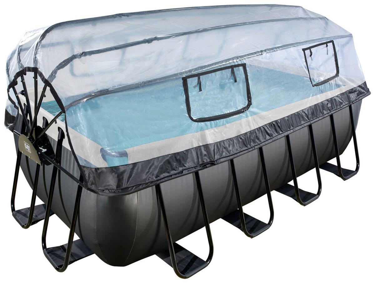 POOL-SET BLACK 400/200/122 cm  - Schwarz, KONVENTIONELL, Metall (400/200/122cm) - EXIT Toys
