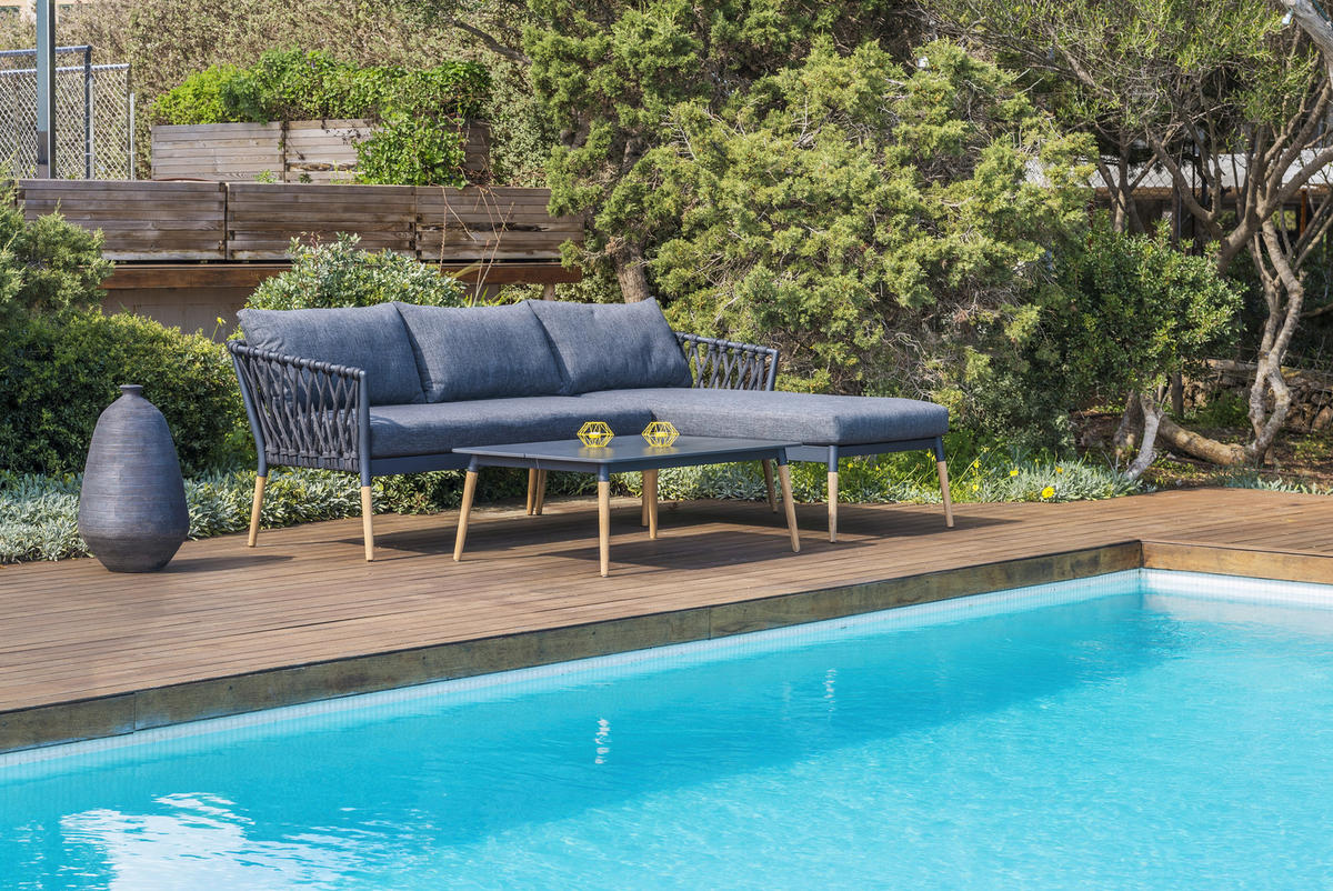 LOUNGESOFA  - Grau/Teakfarben, Design, Holz/Textil (242/164,5cm) - Ambia Garden