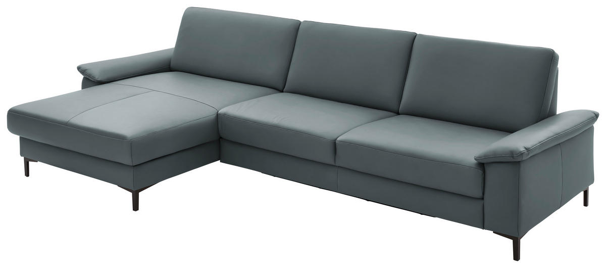 ECKSOFA in Echtleder Blaugrau  - Blaugrau/Schwarz, Design, Leder/Metall (176/334cm) - Dieter Knoll