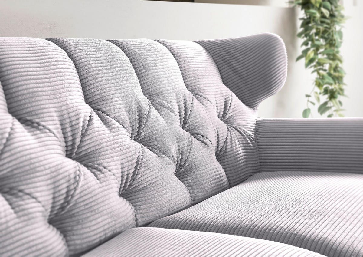 CHESTERFIELD-SOFA Cord Grau  - Schwarz/Grau, MODERN, Textil/Metall (160/94/95cm) - Pure Home Lifestyle