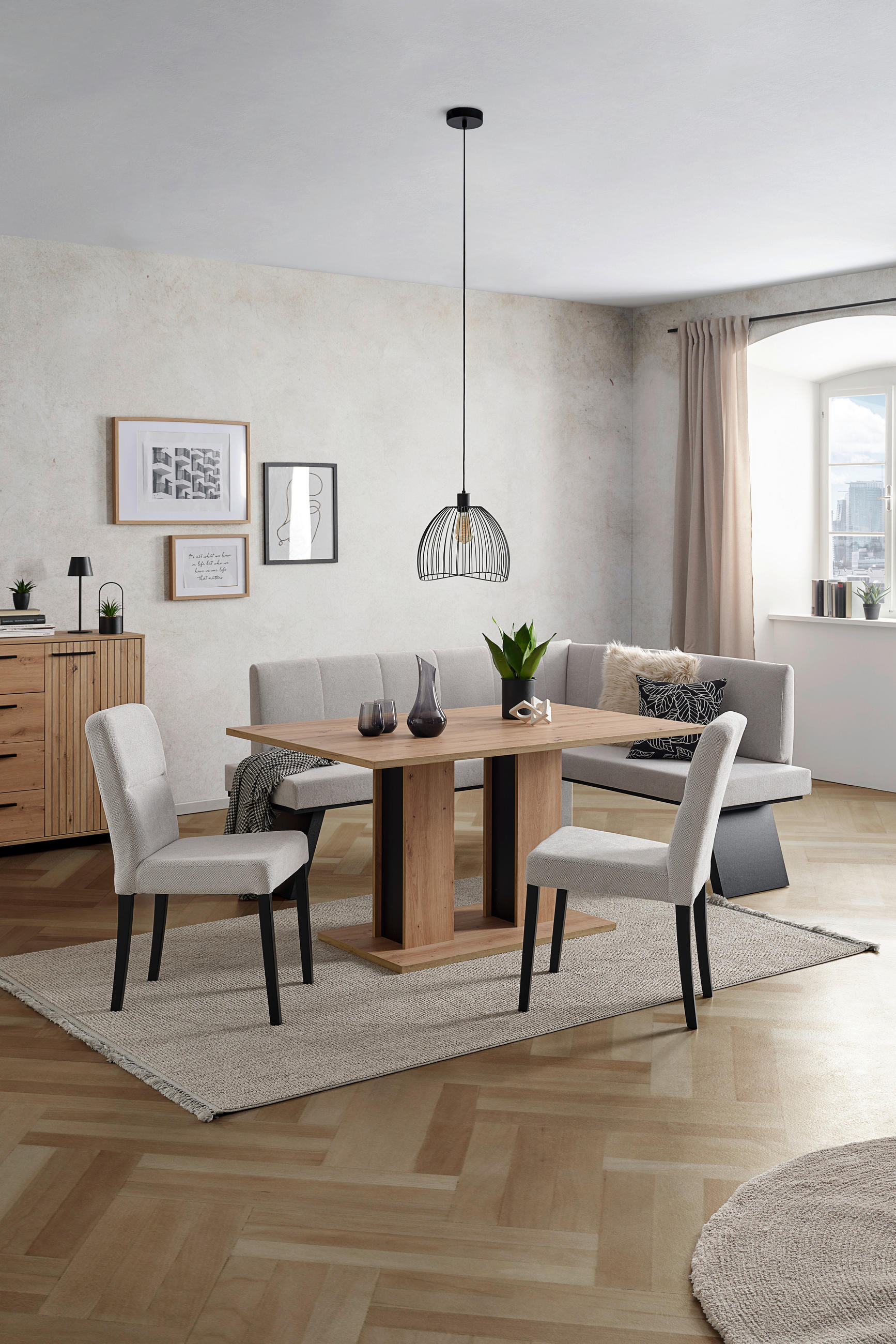 ECKBANK 185/150 cm Webstoff Grau   - Schwarz/Grau, KONVENTIONELL, Textil (185/150cm)
