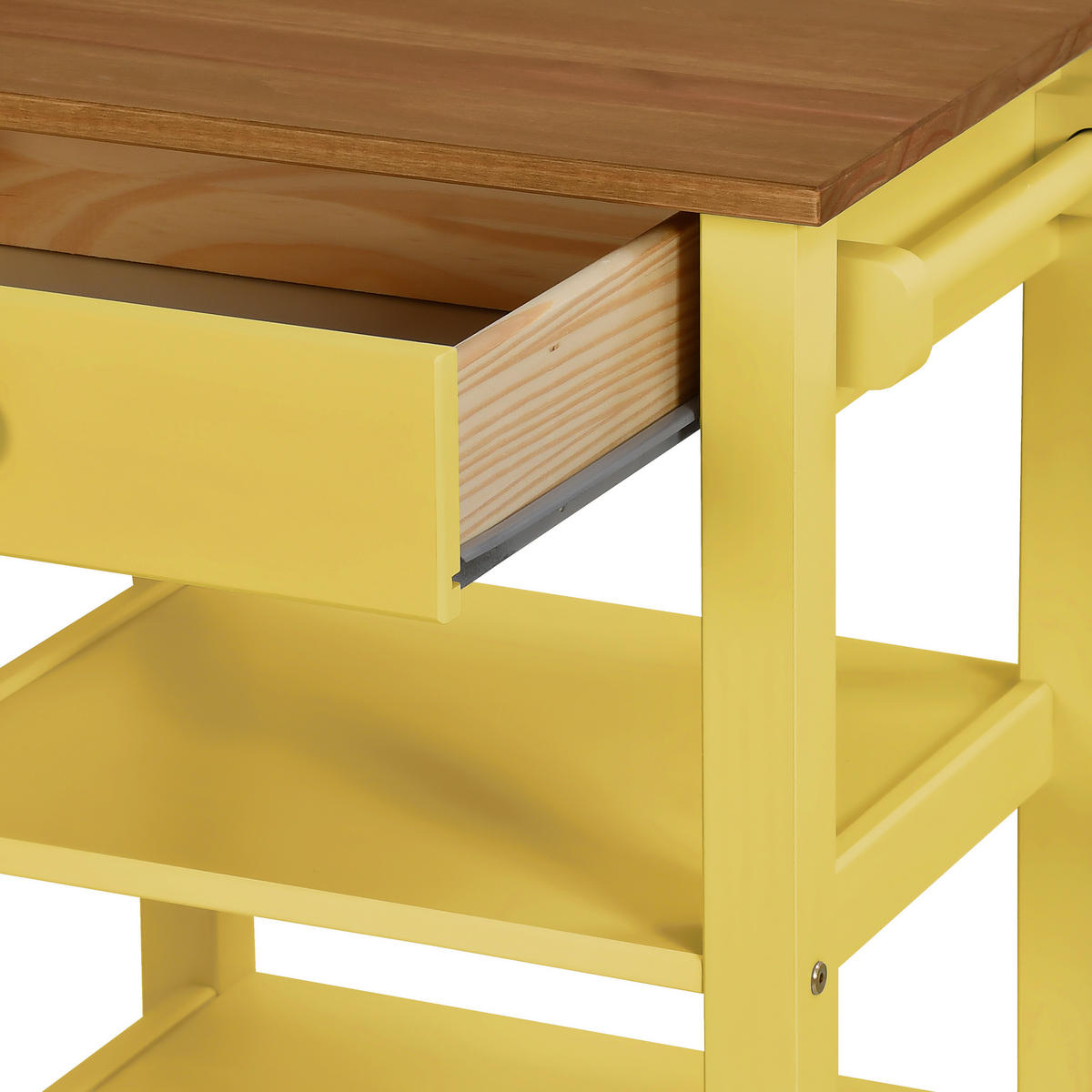 SERVIERWAGEN Pinie massiv Braun, Gelb  - Gelb/Zinkfarben, MODERN, Holz/Kunststoff (50/90,6/40cm) - Livetastic