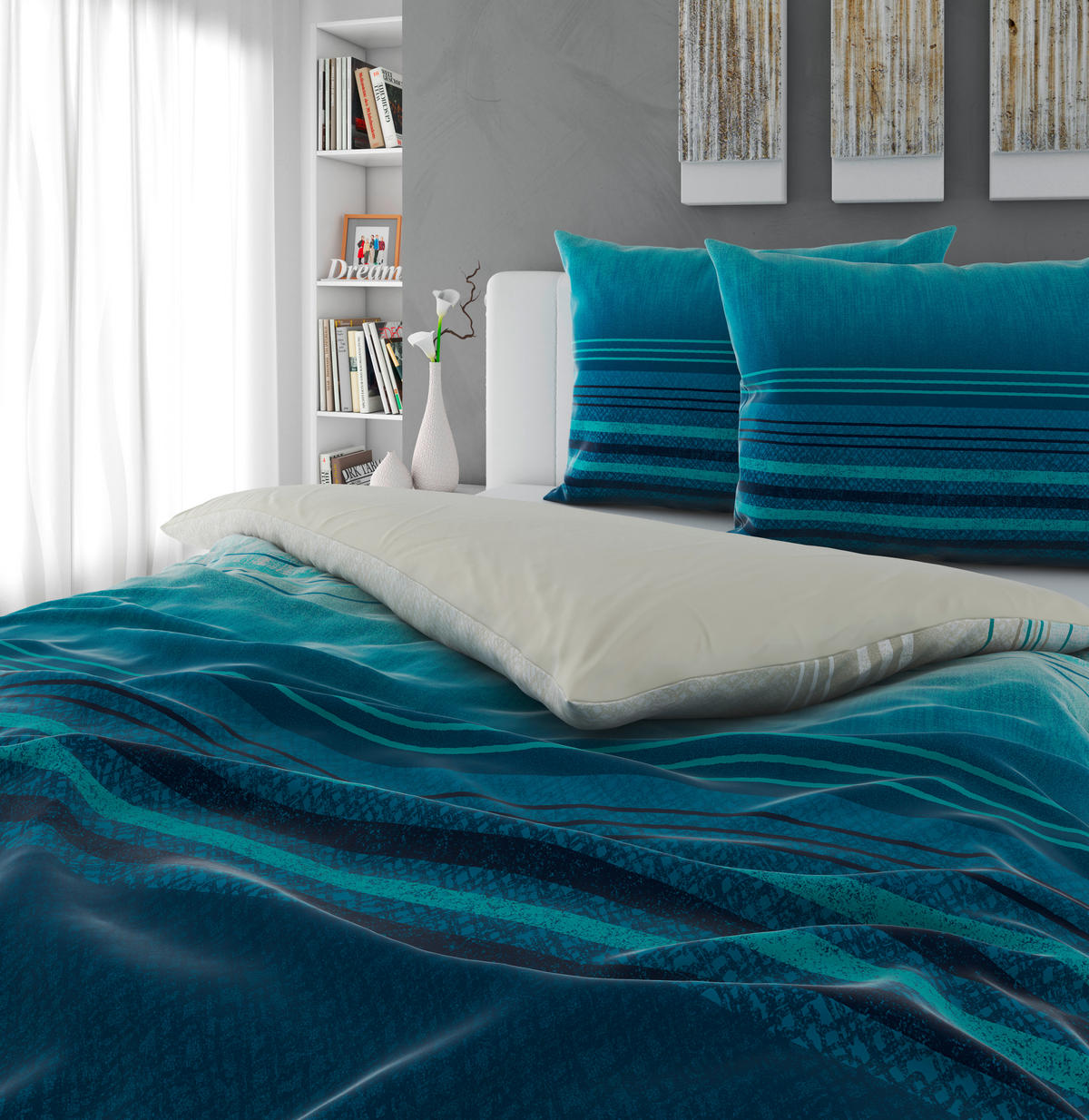 Lenjerie De Pat Cu Două Fețe 220/200 cm  - albastru, textil (220/200cm) - Novel