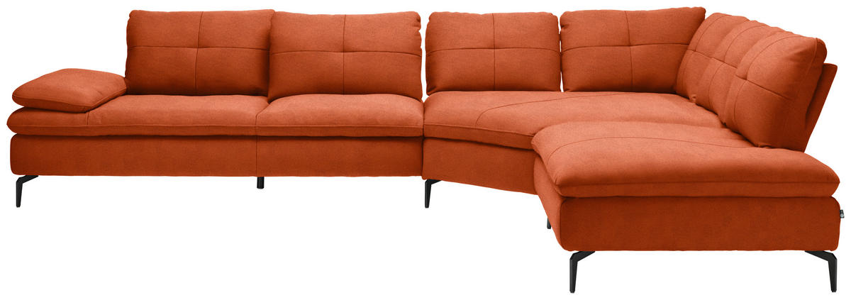 ECKSOFA in Flachgewebe Terracotta  - Terracotta/Schwarz, Design, Textil/Metall (344/271cm) - Chilliano