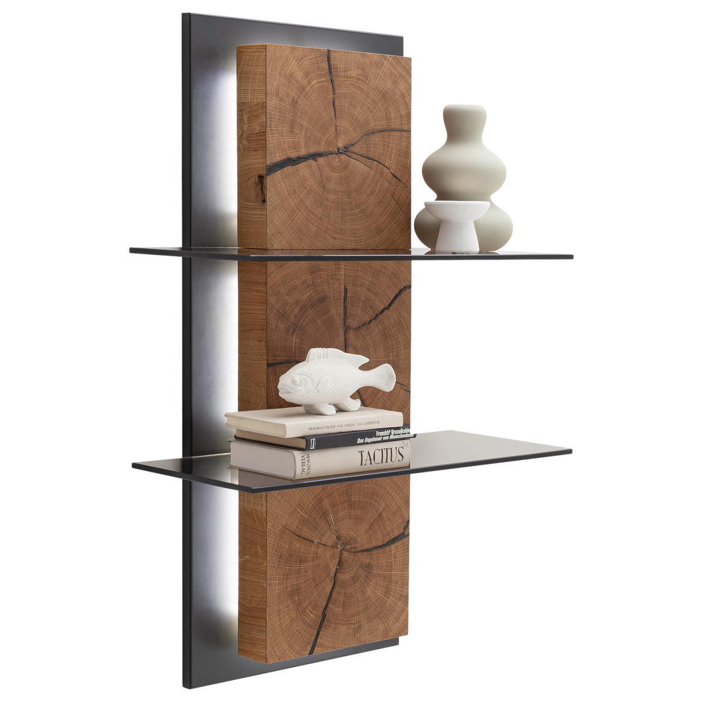 Thumbnail - Mid.you Wandregal Nairobi, Wildeiche, Anthrazit, Holz, Glas, Holzwerkstoff, Wildeiche, furniert, massiv, 60x91x26 cm, Ma...