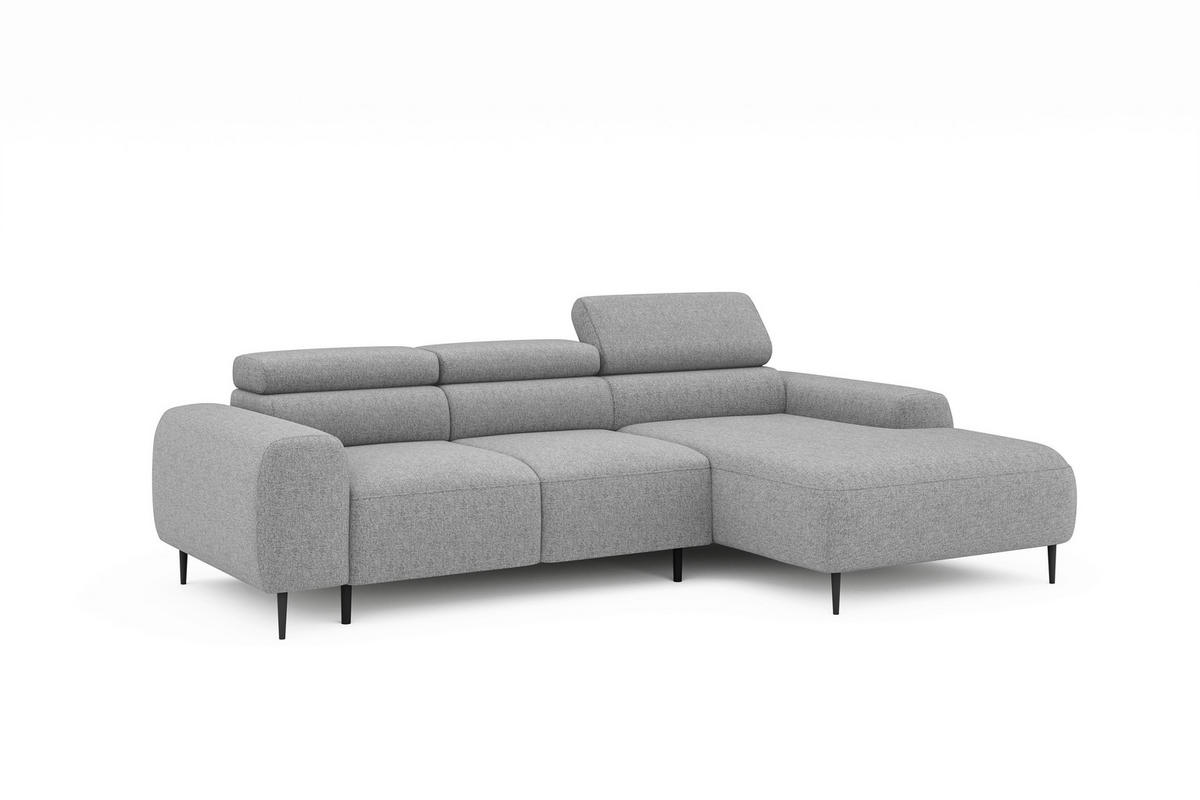 ECKSOFA Hellgrau Struktur Rücken echt, Kopfteilverstellung, Sitztiefenverstellung  - Hellgrau/Schwarz, MODERN, Textil/Metall (274/179cm) - Welnova