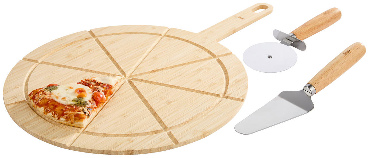 PIZZASET    - Edelstahlfarben/Naturfarben, Basics, Holz/Metall - Homeware Profession.