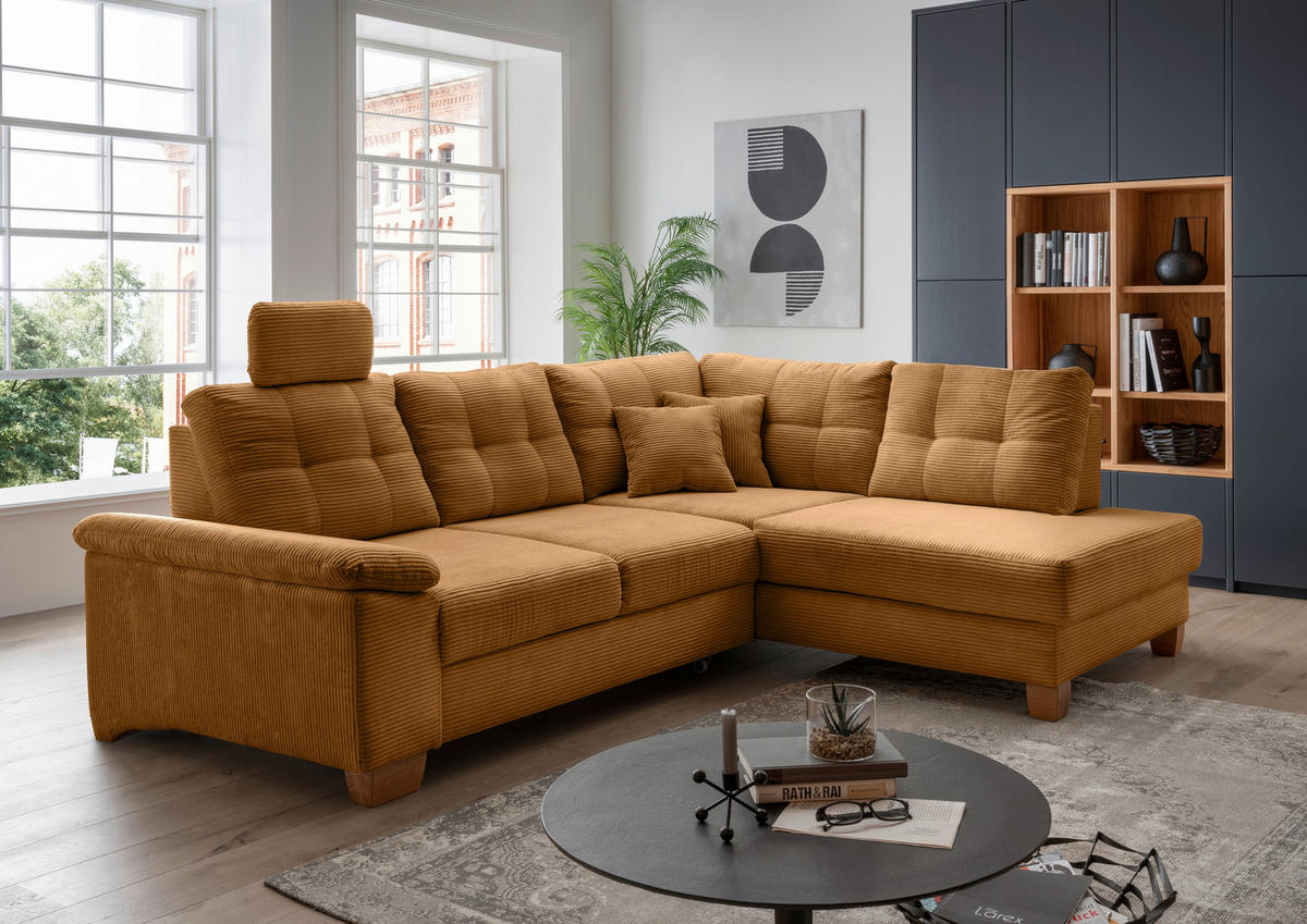 ECKSOFA in Cord Goldfarben  - Goldfarben/Naturfarben, Modern, Holz/Textil (274/206cm) - Livetastic