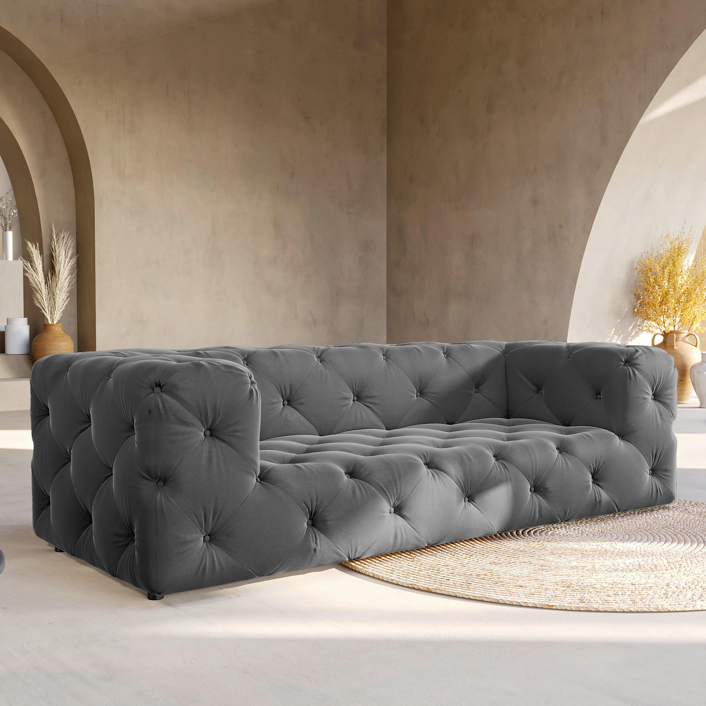 3-SITZER-SOFA Fresco in Samt Schwarz  - Schwarz, Design, Kunststoff/Textil (230/71/100cm) - P & B