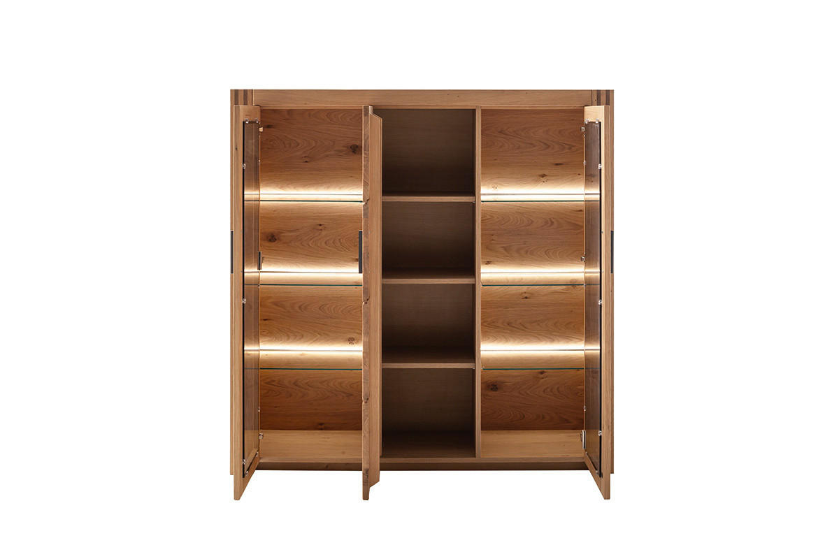 HIGHBOARD  in 137/139/37 cm  - Eichefarben/Anthrazit, Design, Glas/Holz (137/139/37cm) - Livetastic