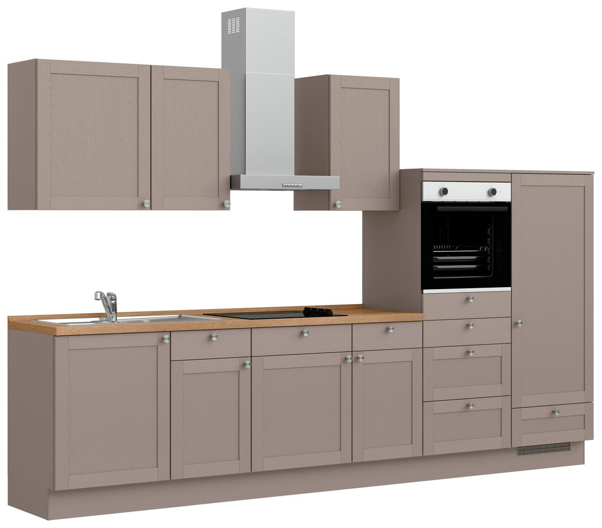 KÜCHENBLOCK Frame 330 cm  in Eichefarben, Beigebraun  - Edelstahlfarben/Eichefarben, MODERN, Holzwerkstoff/Metall (330cm) - Nobilia