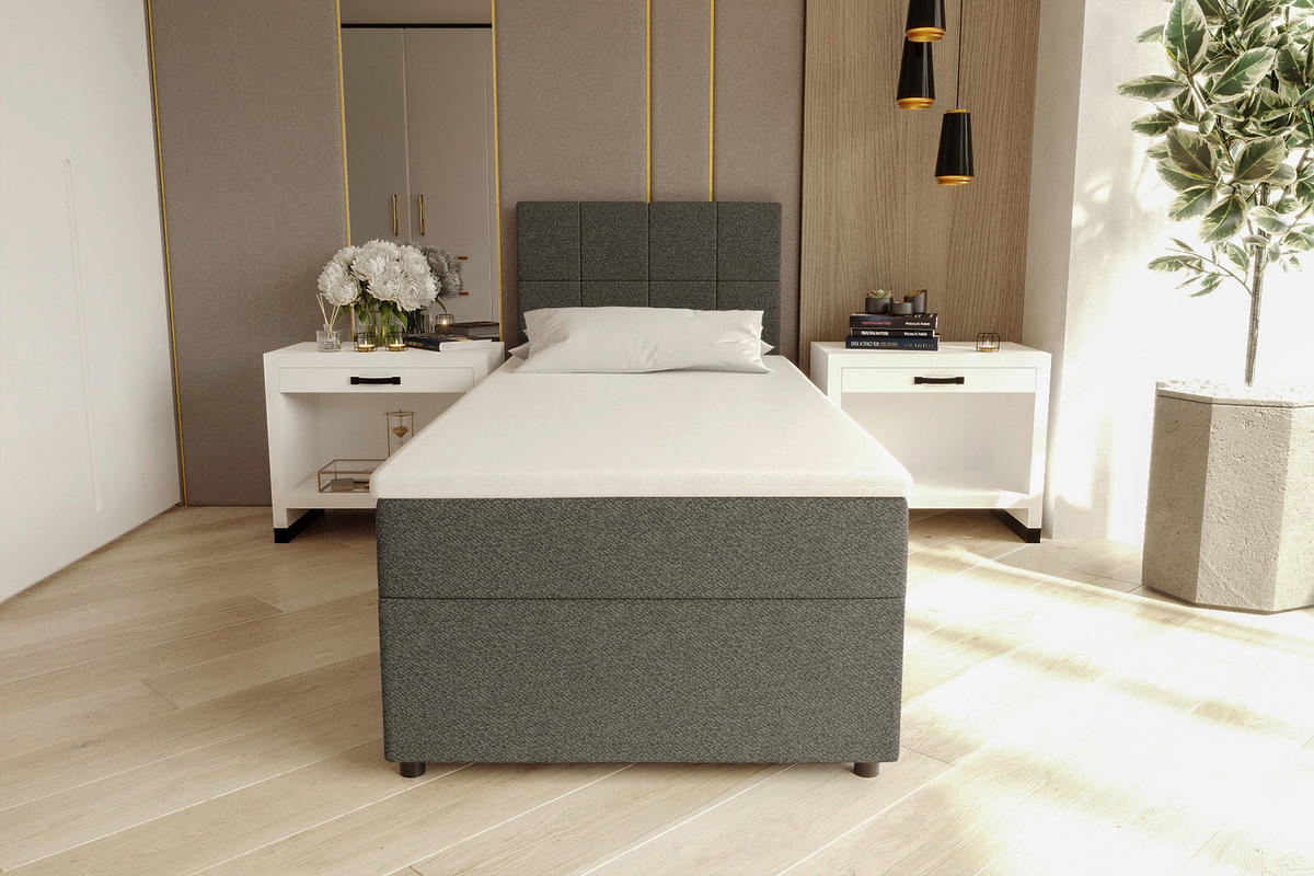 BOXBETT 90/200 cm,  in Anthrazit, Matratze, Topper, Bettschublade, H3 = fest  - Anthrazit/Schwarz, KONVENTIONELL, Kunststoff/Textil (90/200cm) - Boxxx