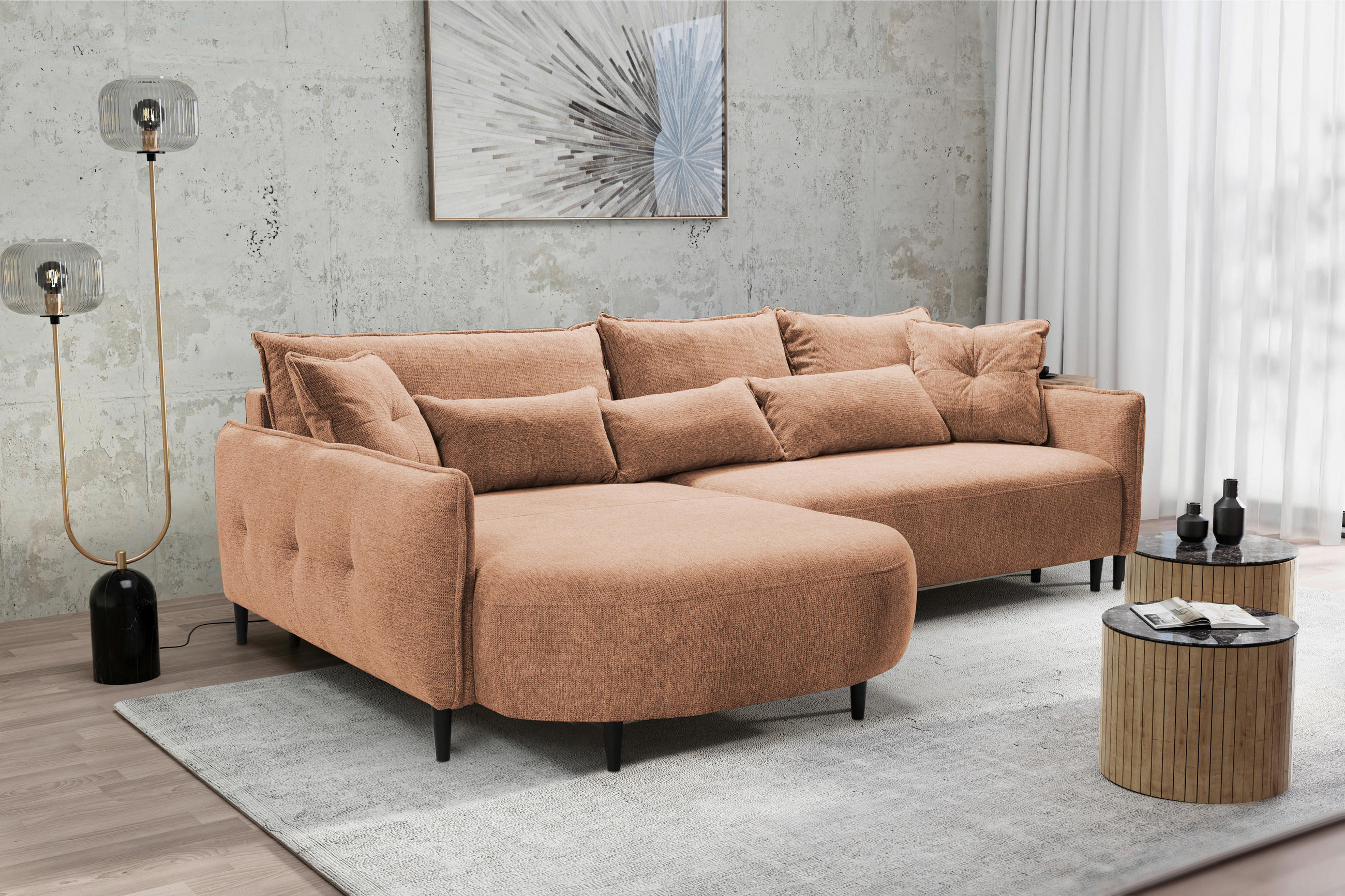 ECKSOFA Dunkelorange Chenille  - Dunkelorange/Schwarz, MODERN, Textil/Metall (200/285cm) - Carryhome