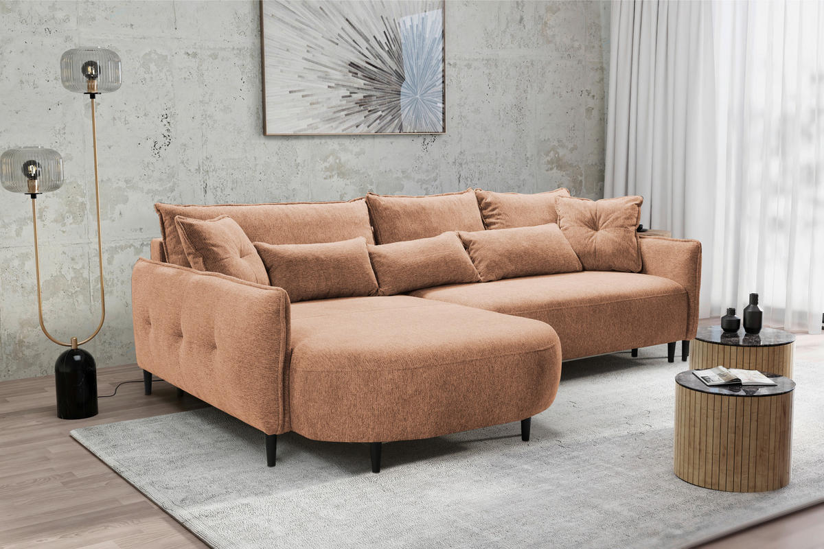 ECKSOFA in Chenille Dunkelorange  - Dunkelorange/Schwarz, Modern, Textil/Metall (200/285cm) - MID.YOU