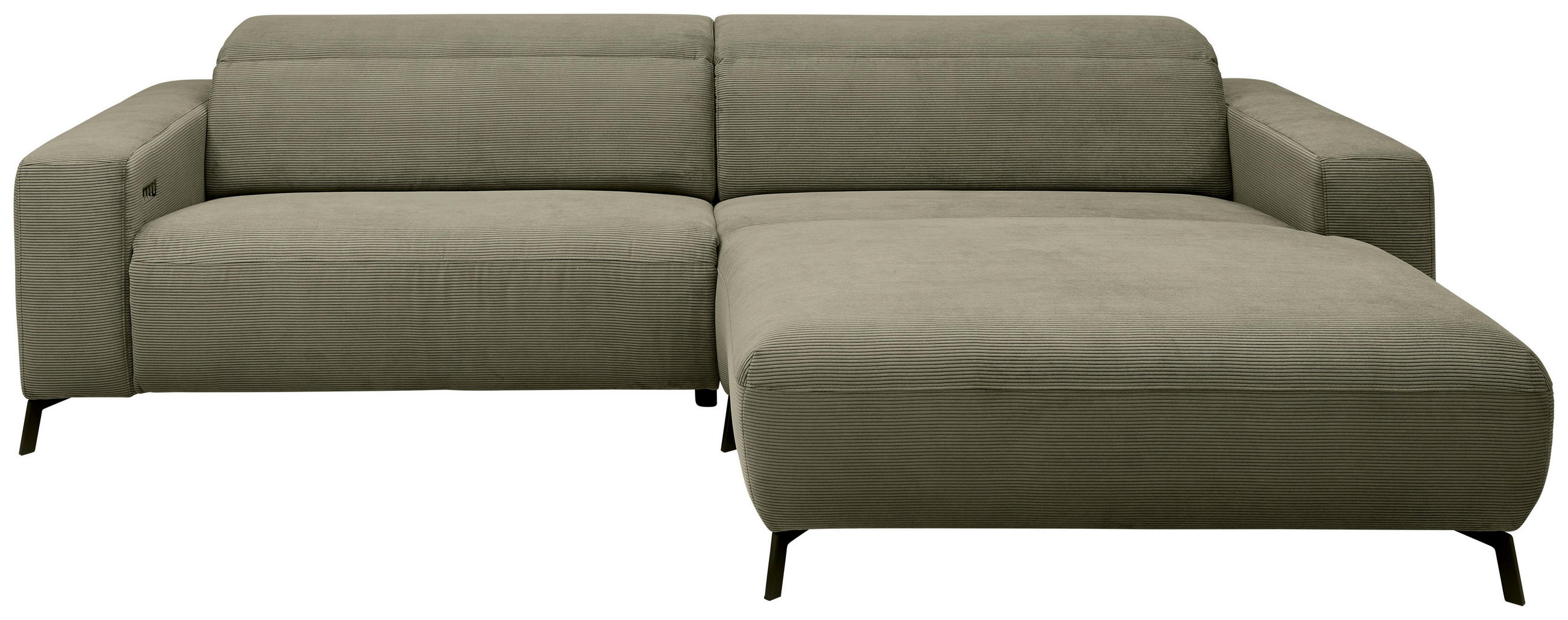 ECKSOFA in Feincord Olivgrün  - Schwarz/Olivgrün, Design, Textil/Metall (294/172-177cm) - Pure Home Lifestyle