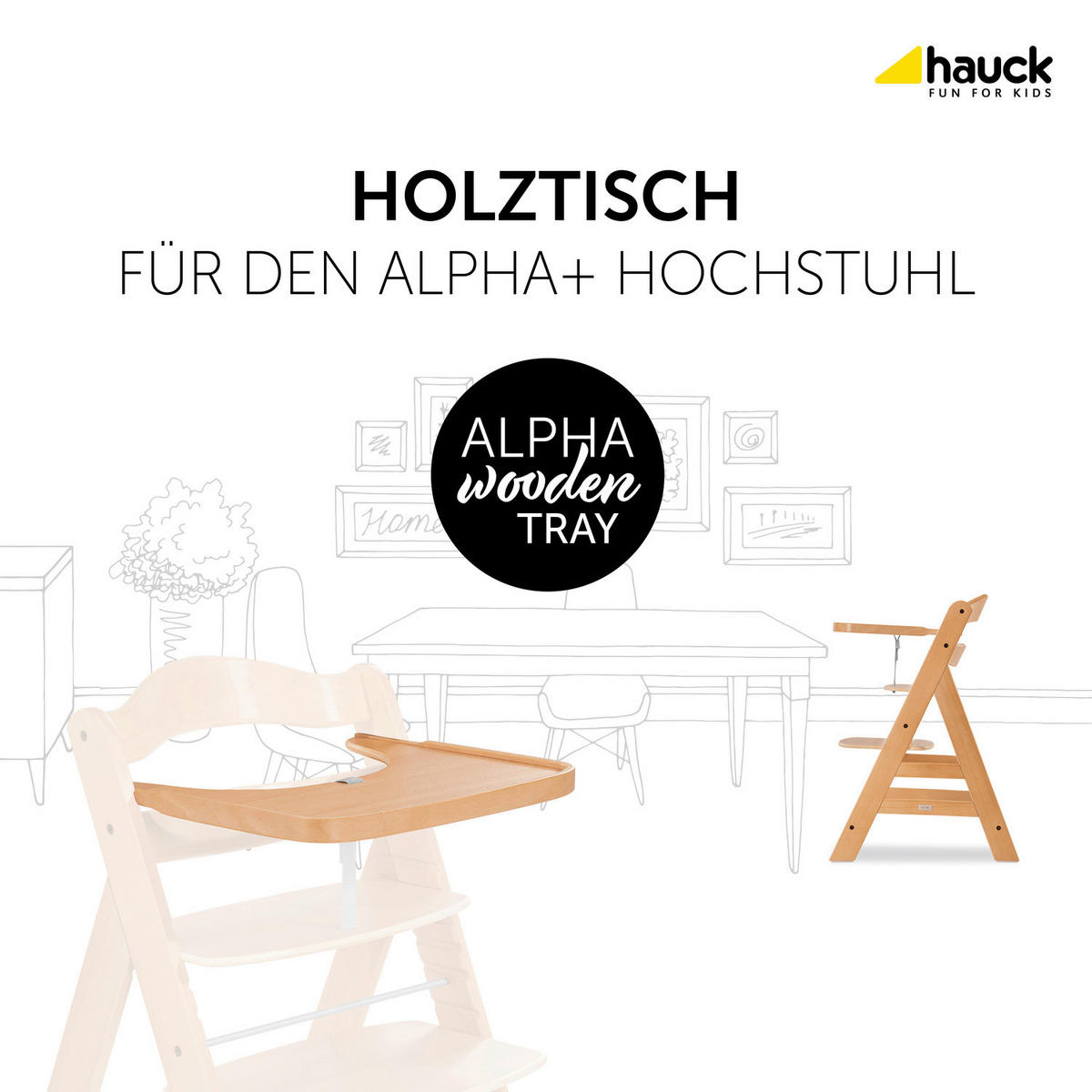 ESS- UND SPIELBRETT ALPHA WOODEN TRAY  - Naturfarben, Basics, Holz (38,5/46/3cm) - Hauck