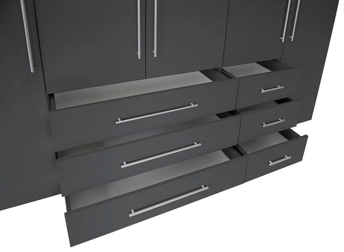 GARDEROB MED GÅNGJÄRN 244/218,6/59,4 cm 5-dörrar - aluminiumfärg/antracit högglans, Klassisk, metall/trämaterial (244/218,6/59,4cm) - Best Price