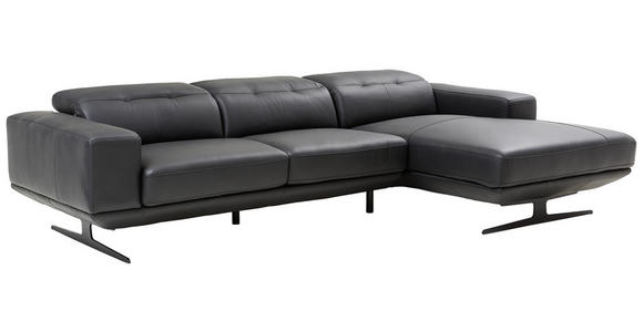 ECKSOFA in Echtleder Schwarz  - Schwarz, Design, Leder/Metall (282/162cm) - Xora