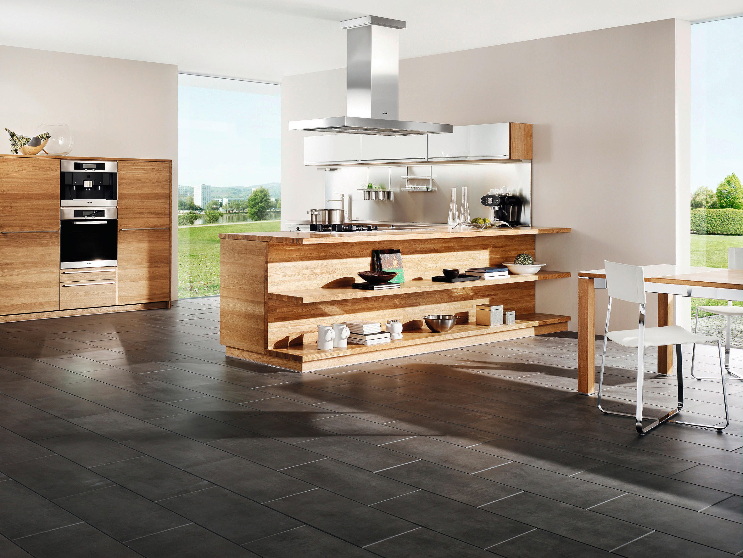 EINBAUKÜCHE   - Eichefarben/Weiß, Design, Karton/Holz - Team 7