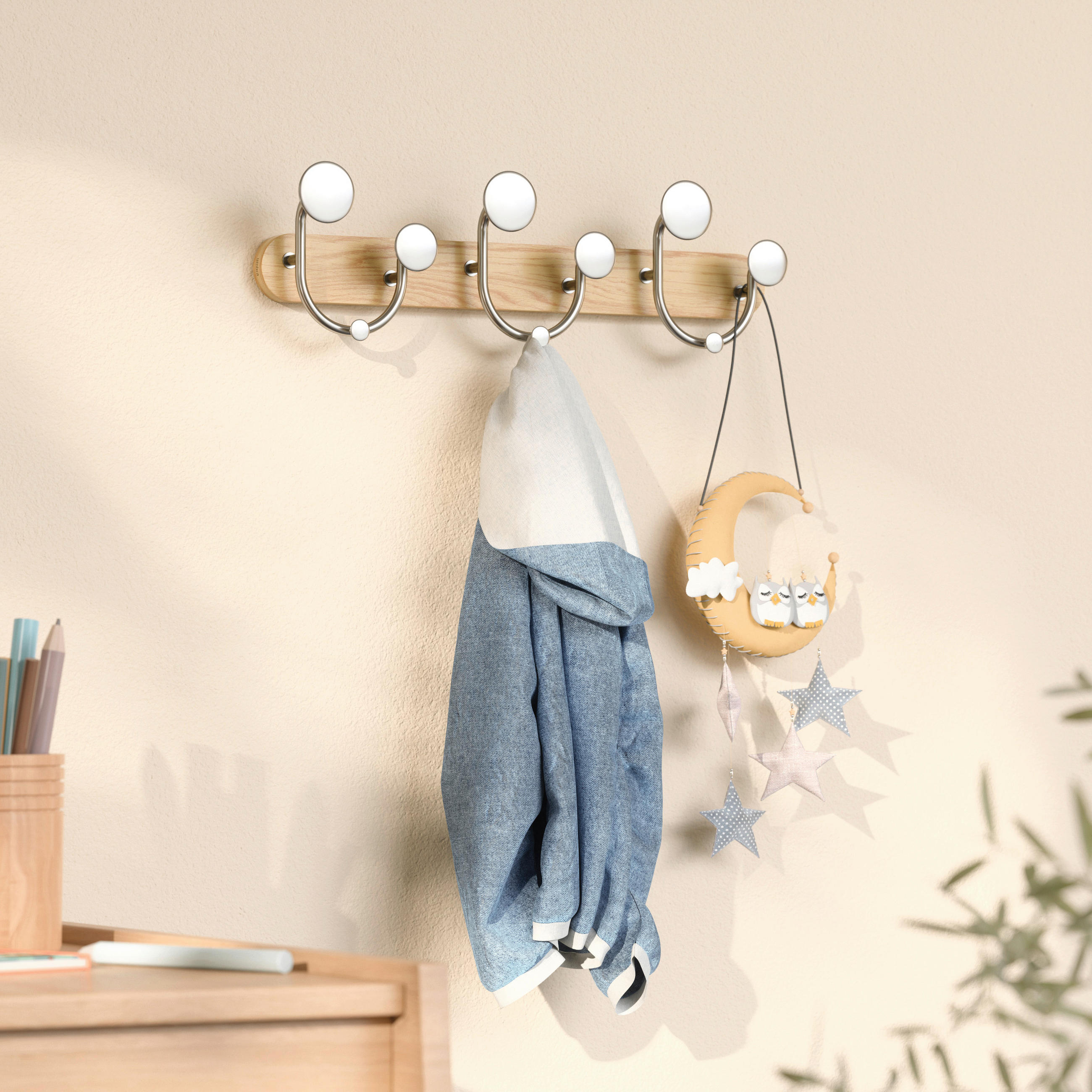 WANDGARDEROBE - Naturfarben/Nickelfarben, Design, Holz/Metall (7,6/12,7/43,2cm) - Umbra