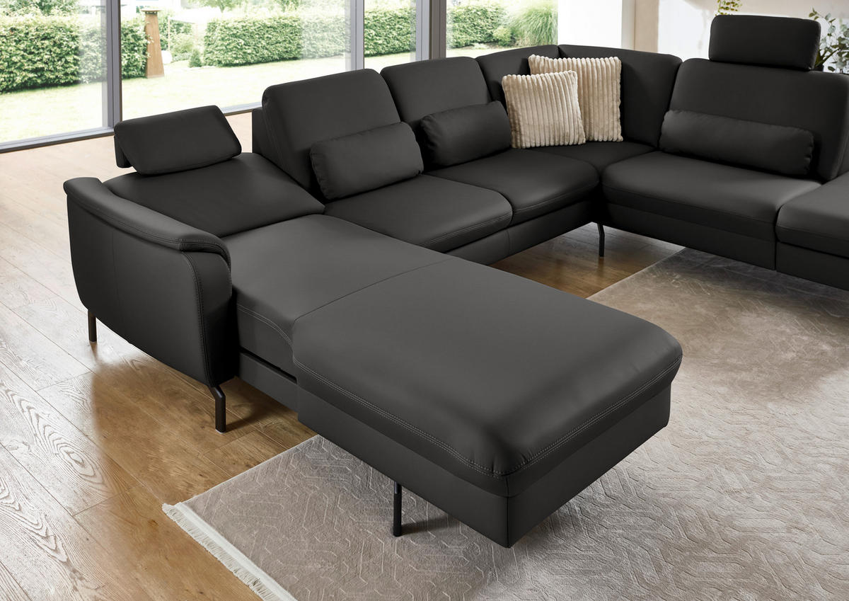 WOHNLANDSCHAFT Beldomo premium in Echtleder Dunkelgrau  - Dunkelgrau/Schwarz, KONVENTIONELL, Leder/Metall (168/306/224cm) - Beldomo Premium