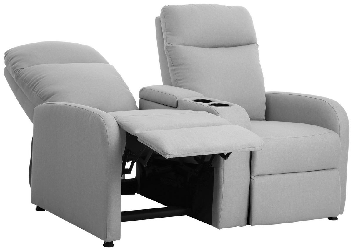 HEIMKINO-SOFA in Mikrofaser Hellgrau  - Hellgrau/Schwarz, Design, Kunststoff/Textil (128/95/92cm) - P & B