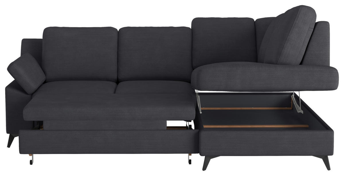 ECKSOFA in Flachgewebe Dunkelblau  - Schwarz/Dunkelblau, Konventionell, Textil/Metall (242/170cm) - Cotta