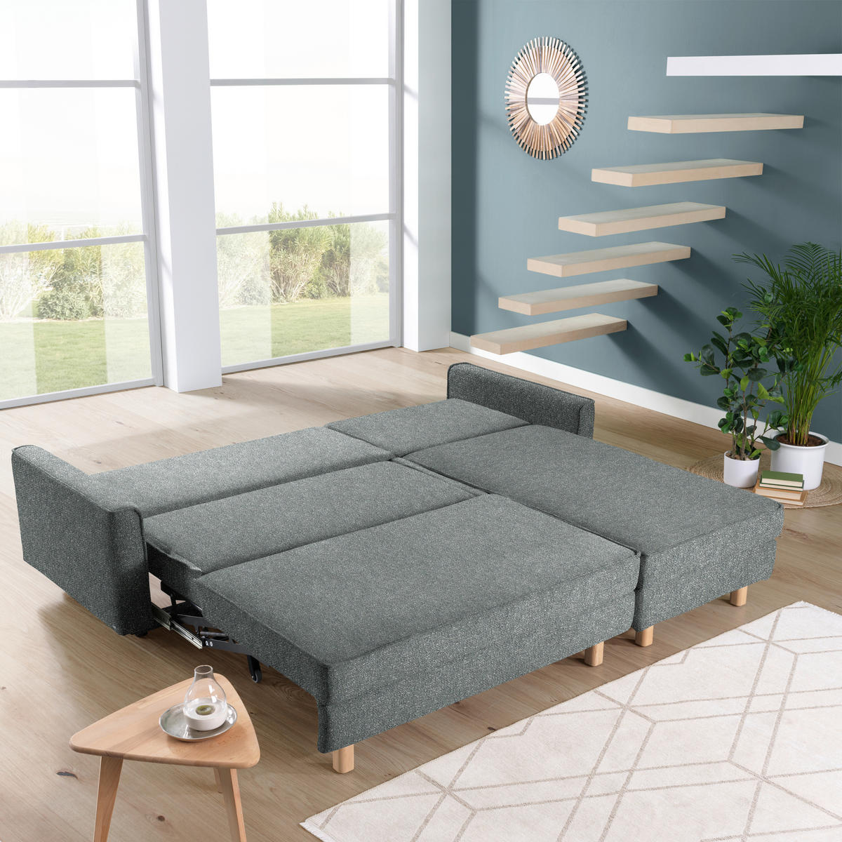 ECKSOFA  in Mikrovelours Graugrün  237/170 cm  - Eichefarben/Graugrün, KONVENTIONELL, Holz/Textil (237/170cm) - Sedda