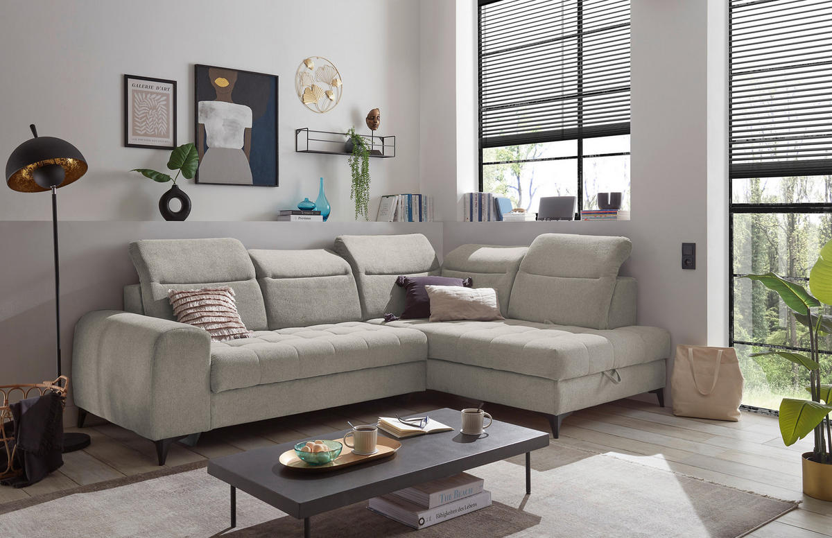 ECKSOFA in Webstoff Grau  - Schwarz/Grau, Konventionell, Kunststoff/Textil (282/200cm) - MID.YOU