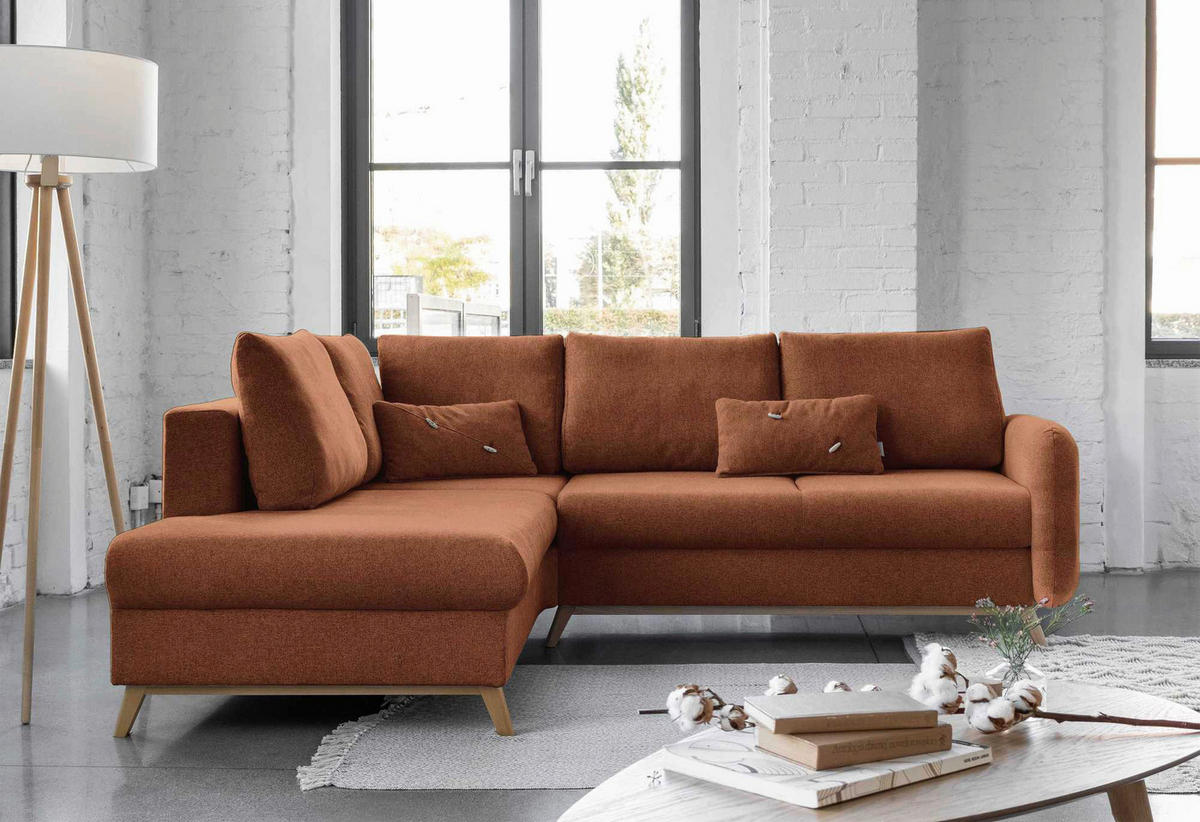 Colțar, textil, teracotă, 202/242 cm - teracotă/culoare natur, lemn/textil (202/242cm) - MID.YOU