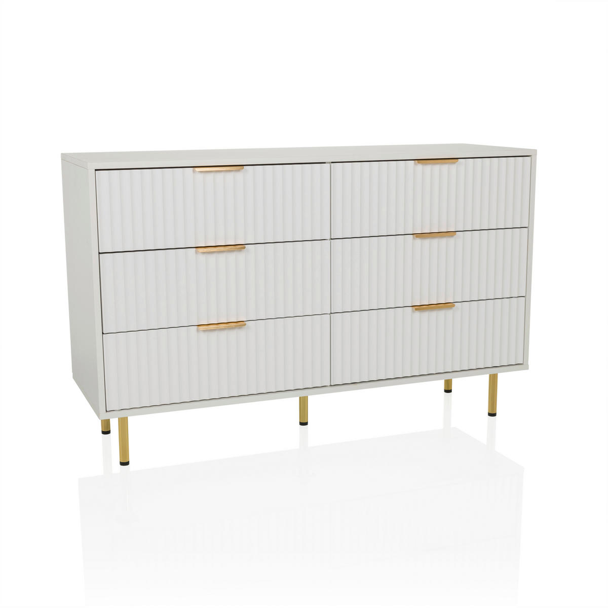 SIDEBOARD  120/75/40 cm 6 Schublade(n)  - Goldfarben/Weiß, MODERN, Holzwerkstoff/Metall (120/75/40cm) - MID.YOU