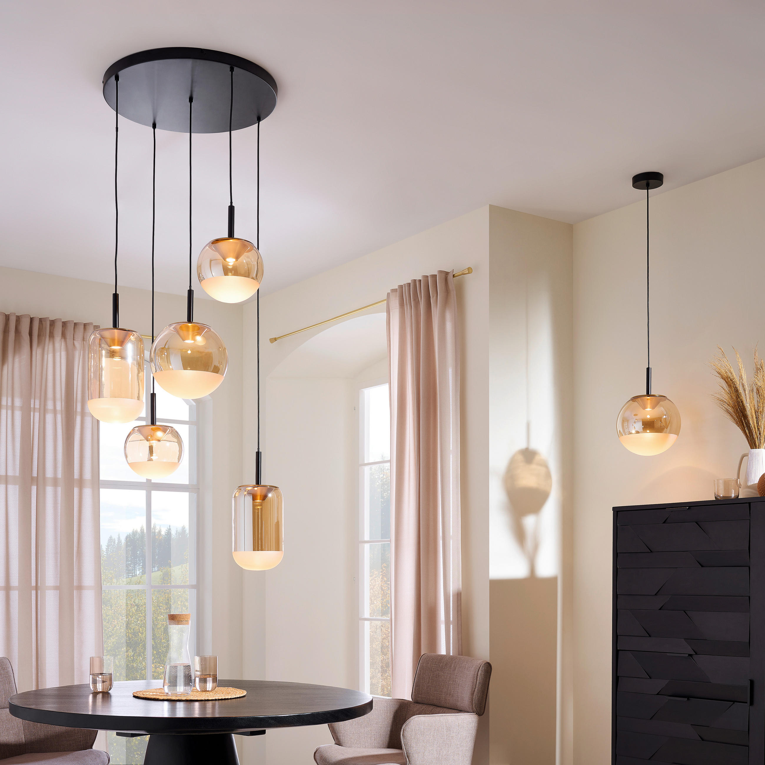 LED-HÄNGELEUCHTE 71/150 cm  - Messingfarben/Schwarz, KONVENTIONELL, Glas/Kunststoff (71/150cm)