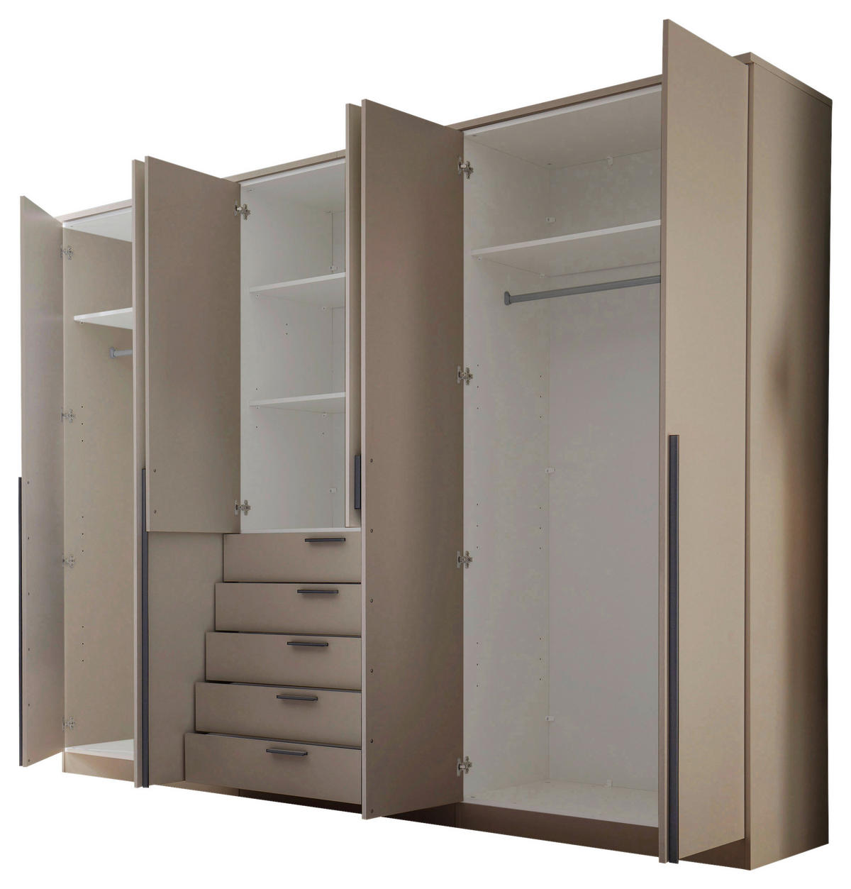 KLEIDERSCHRANK 270/210/52 cm,  in Kaschmir, 6-türig  - Kaschmir/Alufarben, KONVENTIONELL, Holzwerkstoff/Kunststoff (270/210/52cm) - Livetastic