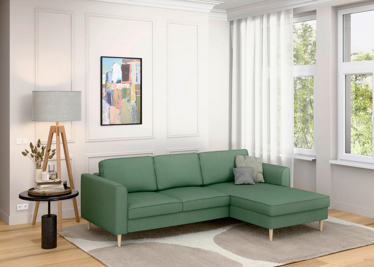 ECKSCHLAFSOFA in Struktur Dunkelgrün  - Dunkelgrün/Buchefarben, MODERN, Holz/Textil (232/161cm) - Trendmanufaktur