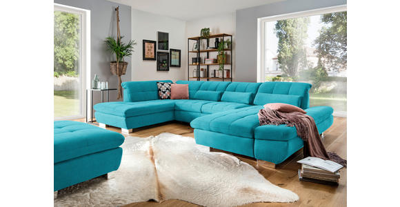 WOHNLANDSCHAFT  in Mikrofaser Türkis  - Türkis/Chromfarben, Design, Kunststoff/Textil (211/350/204cm) - Xora