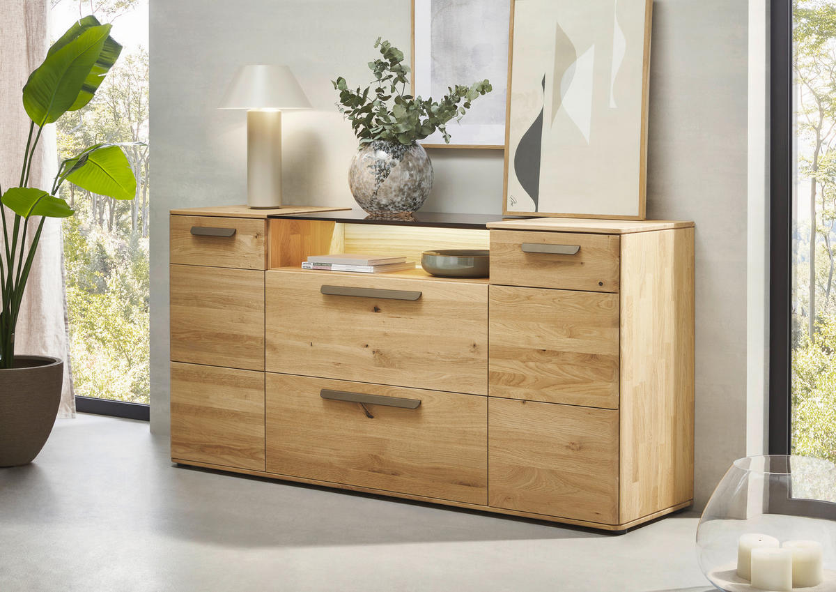 SIDEBOARD Wildeiche  181,9/89,4/45,2 cm  - Wildeiche/Schwarz, Natur, Glas/Holz (181,9/89,4/45,2cm) - Valnatura