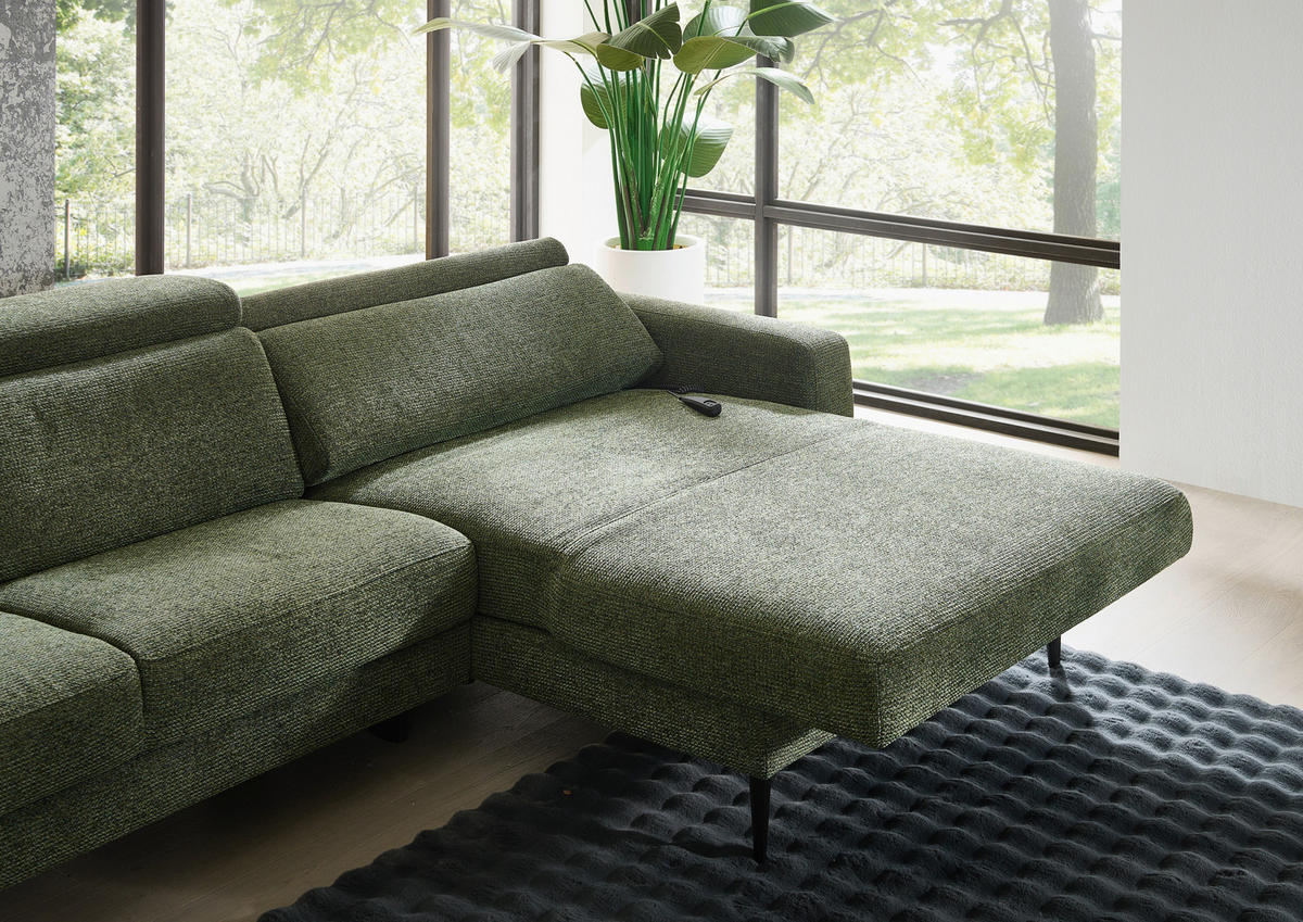 ECKSOFA Grün Chenille  - Schwarz/Grün, KONVENTIONELL, Textil/Metall (300/177cm) - Valdera