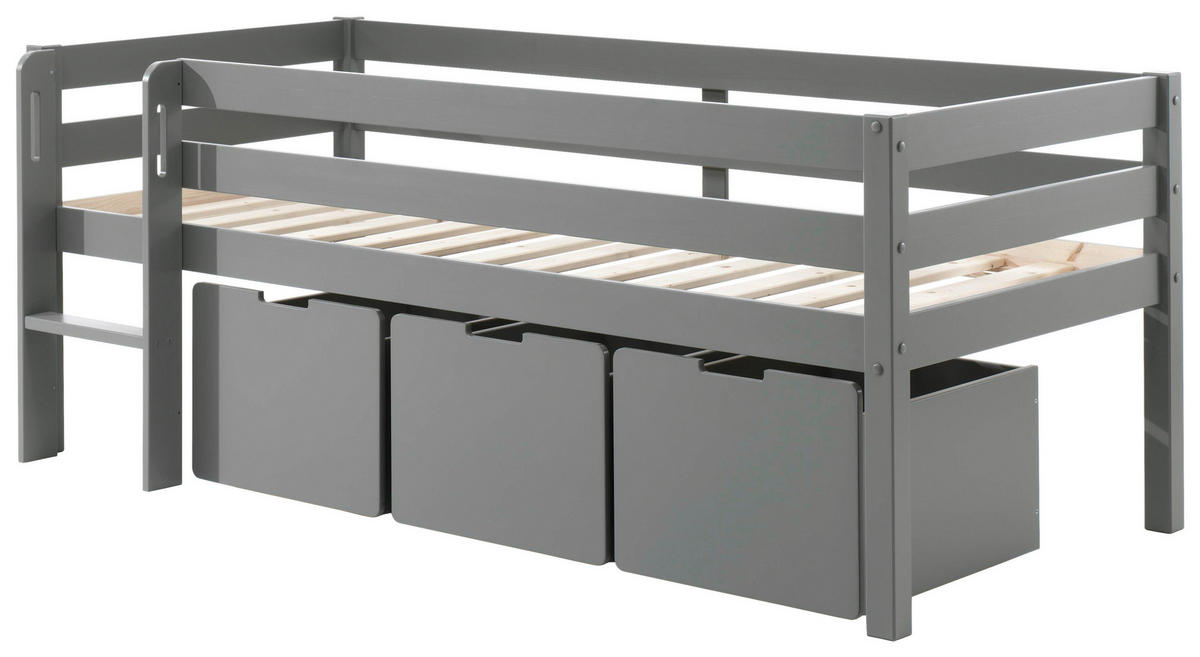 SPIELBETT Bettschublade, Absturzsicherung, Leiter, Rollrost 90/200 cm  in Grau  - Grau, MODERN, Holz/Holzwerkstoff (90/200cm) - MID.YOU