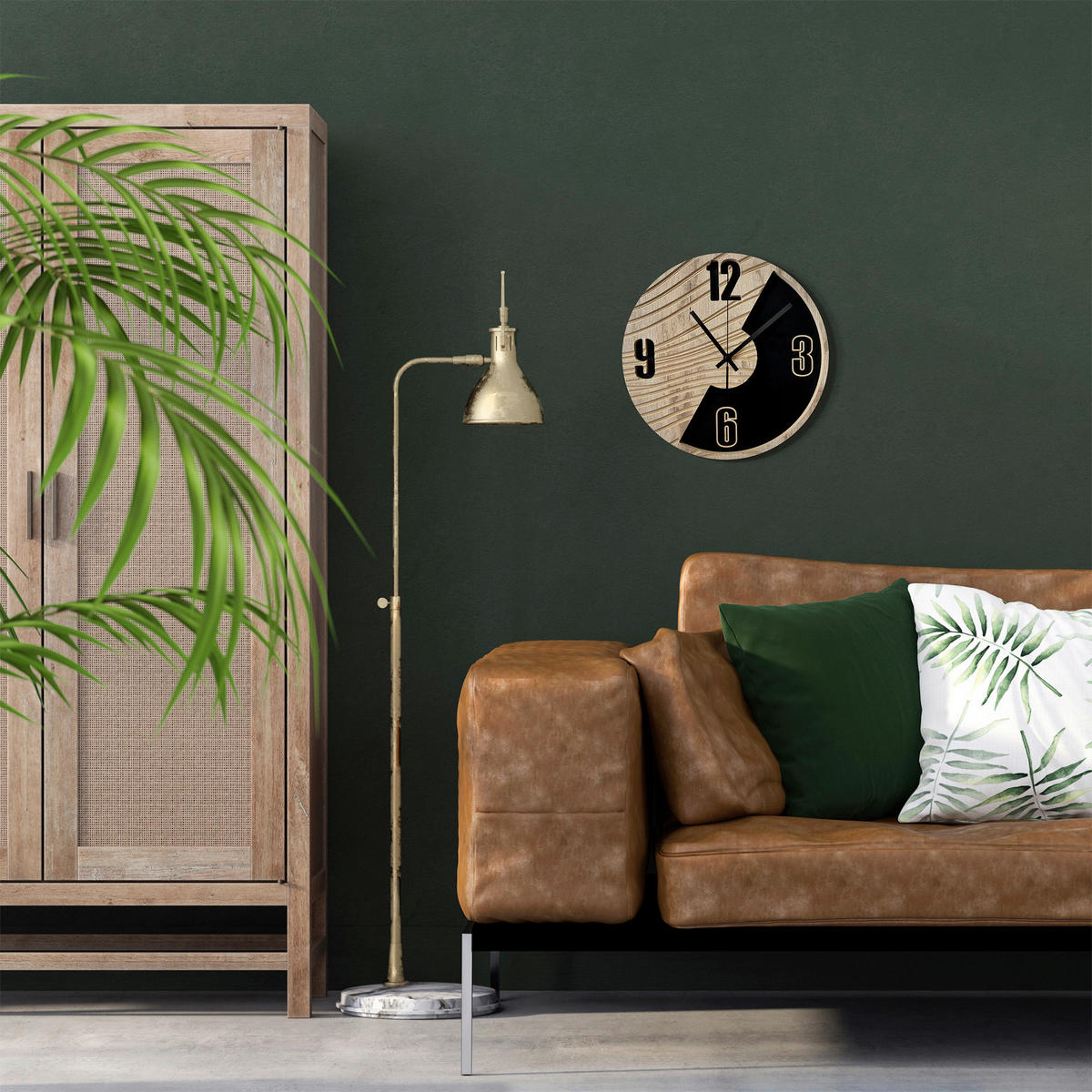 WANDUHR Schwarz, Eichefarben  - Eichefarben/Schwarz, Basics, Holz/Kunststoff (36cm)