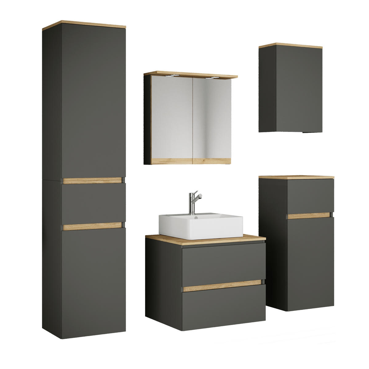 BADEZIMMER 6-teilig 140 cm  - Honigeiche/Weiss, Trend, Keramik/Holzwerkstoff (140cm) - MID.YOU