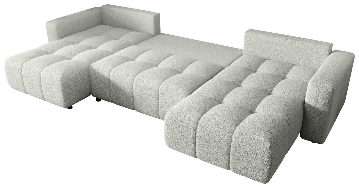 WOHNLANDSCHAFT Weiß Bouclé  - Schwarz/Weiß, MODERN, Kunststoff/Textil (190/380/190cm) - Carryhome