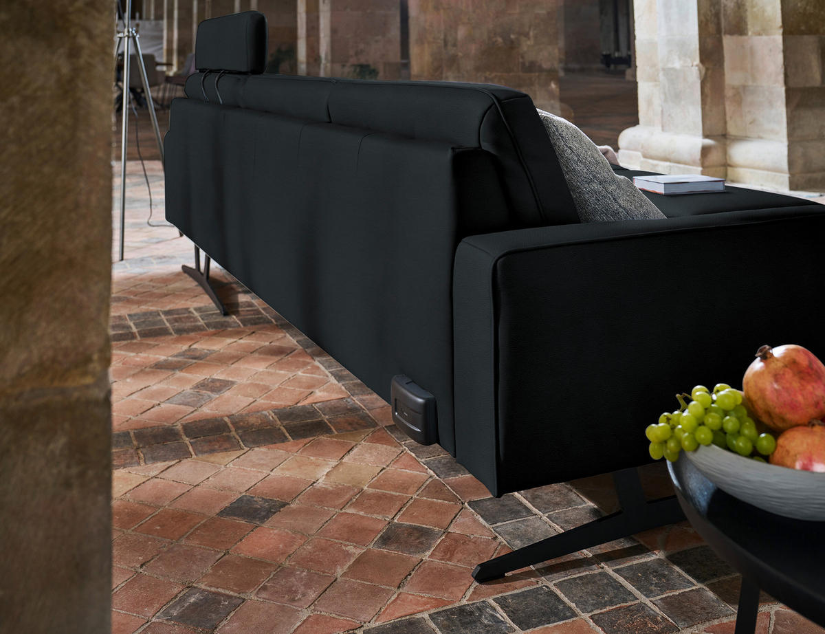 ECKSOFA in Echtleder Anthrazit  - Anthrazit, Konventionell, Leder/Metall (324/179cm) - Johann Jakob