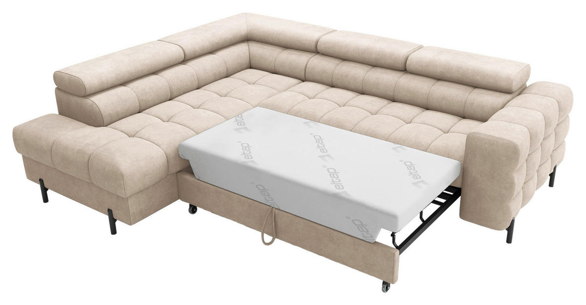 ECKSOFA FERUCCE in Chenille Beige  200/276 cm  - Beige/Schwarz, Design, Textil/Metall (200/276cm) - MID.YOU