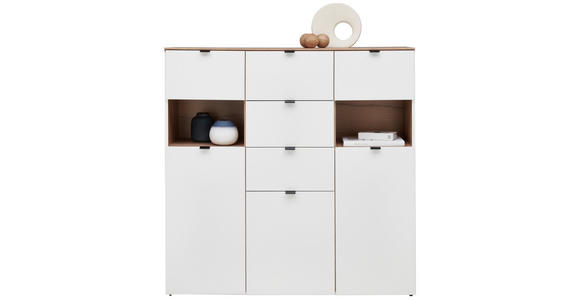 HIGHBOARD Weiß, Eiche Artisan  125/125/44 cm  - Schwarz/Weiß, MODERN, Glas/Holzwerkstoff (125/125/44cm) - Hom`in