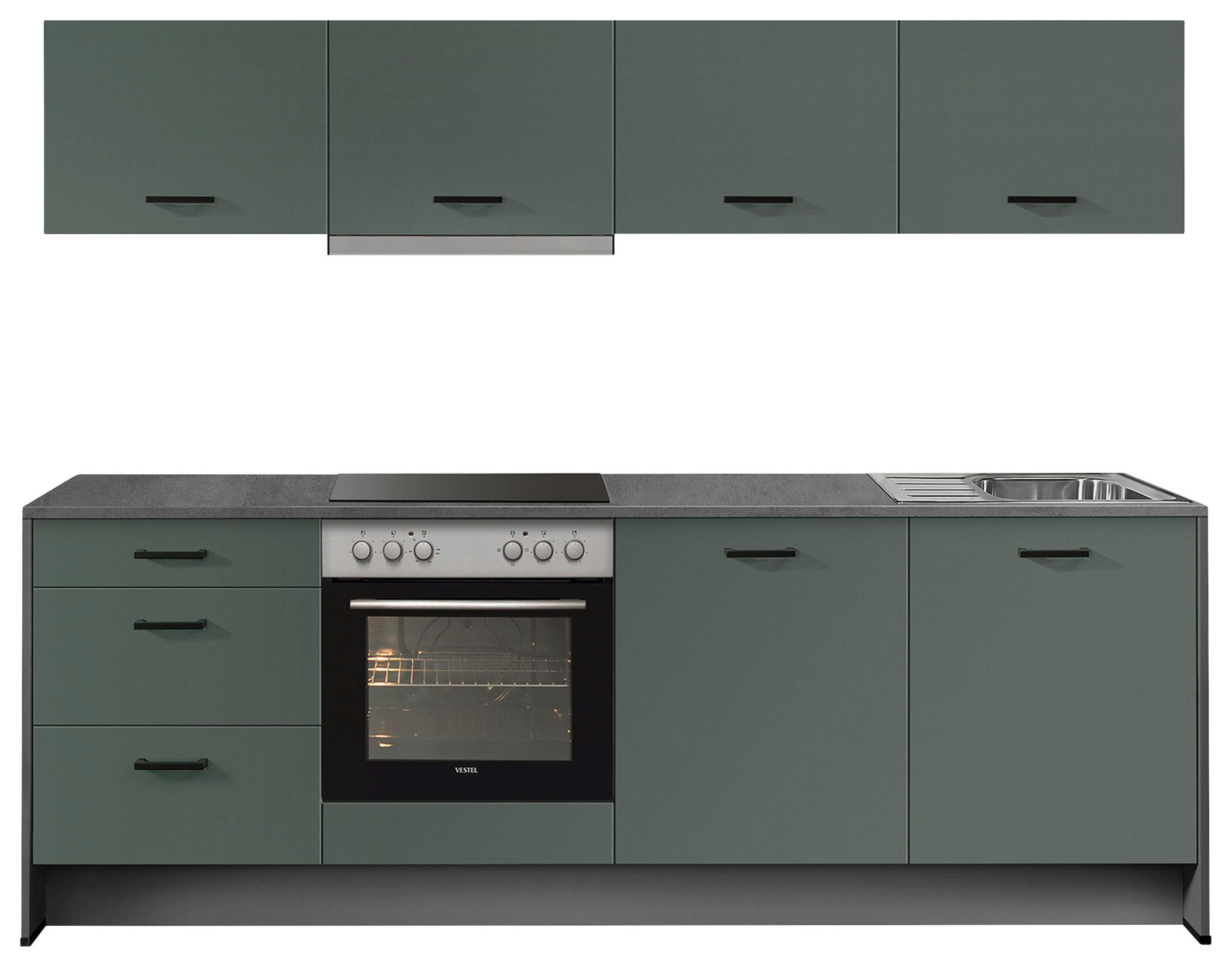 KÜCHENBLOCK 245 cm   in Graphitfarben, Dunkelgrün  - Schieferfarben/Dunkelgrün, Basics, Holzwerkstoff/Metall (245cm) - Impuls