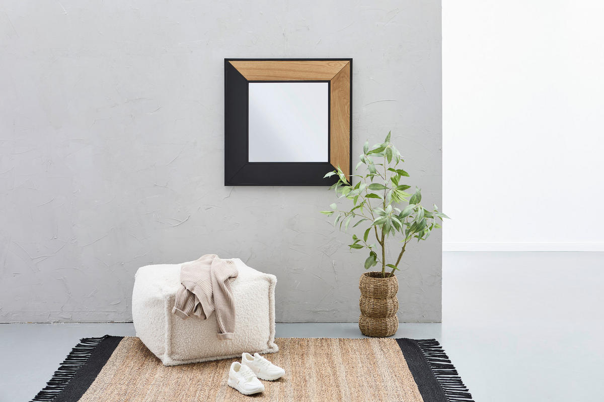 WANDSPIEGEL 80/80/1,6 cm    in quadratisch  - Schwarz/Naturfarben, Design, Glas/Holz (80/80/1,6cm) - MID.YOU