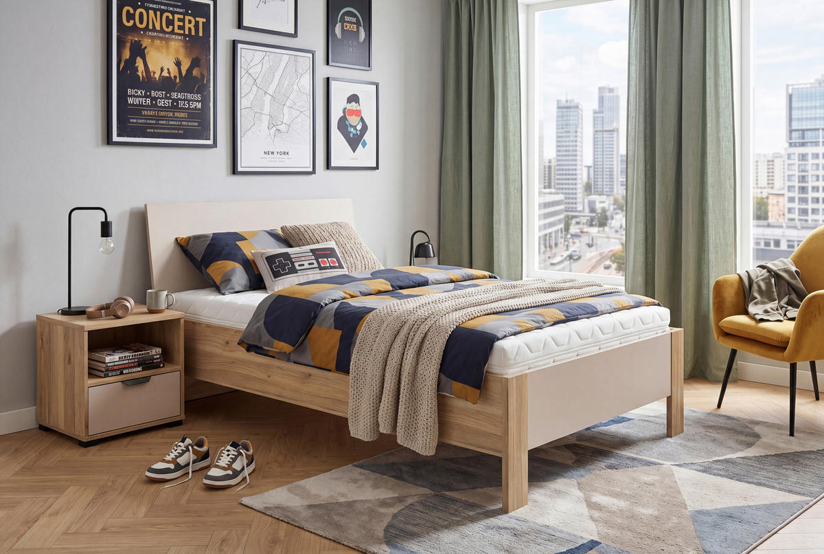 JUGENDZIMMER - Kaschmir/Eichefarben, Basics, Holzwerkstoff (90/200cm) - Milino