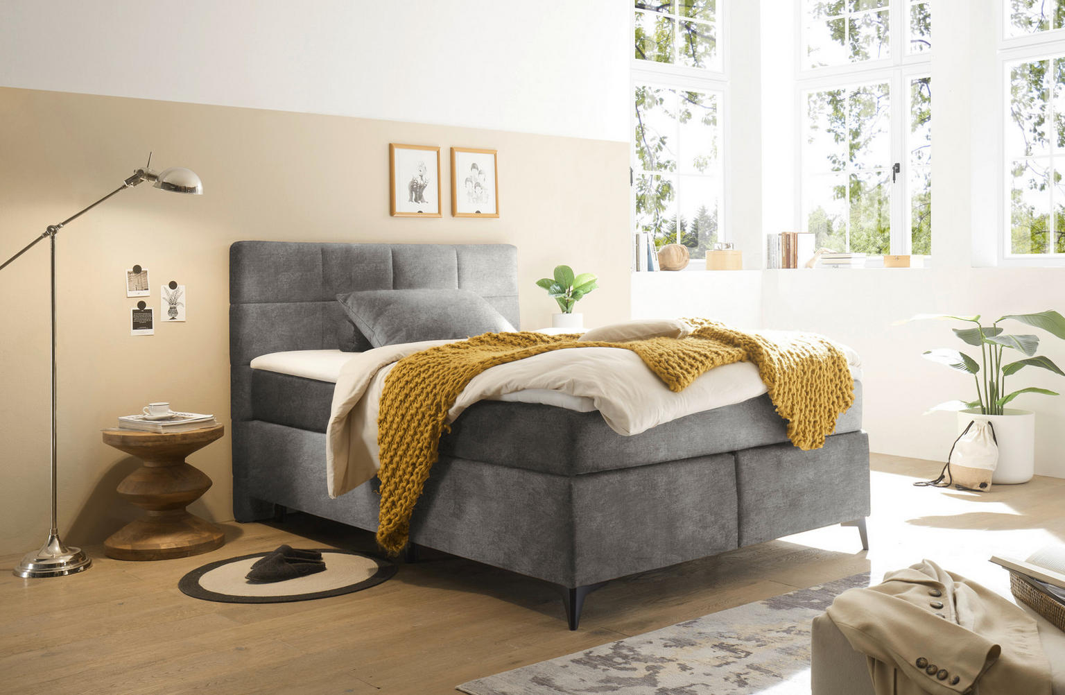 BOXSPRINGBETT 140/200 cm in Grau, Orange - Einrichtungsbeispiel