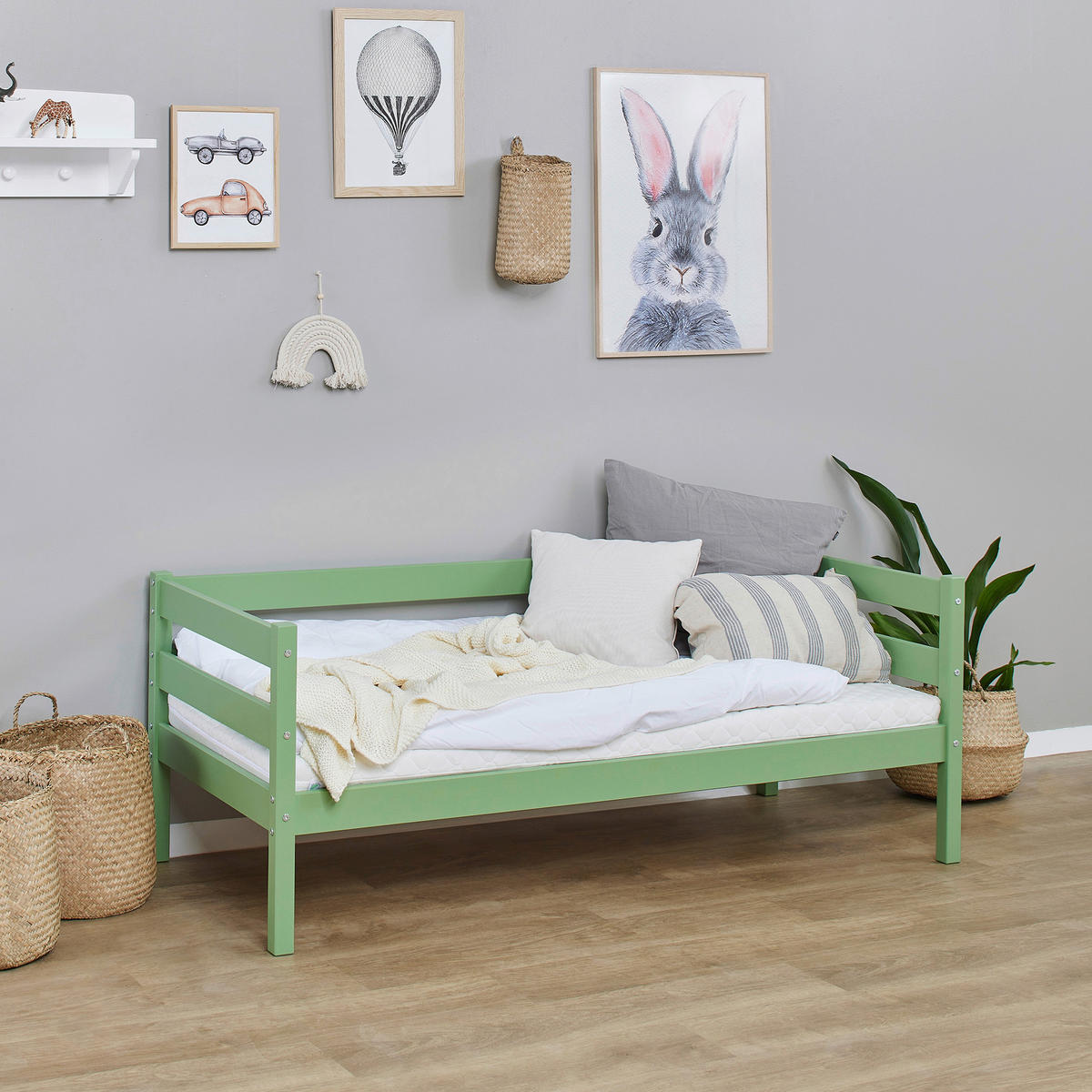 KINDER-/JUNIORBETT 70/160 cm  in Grün  - Kieferfarben/Grün, MODERN, Holz (70/160cm) - MID.YOU