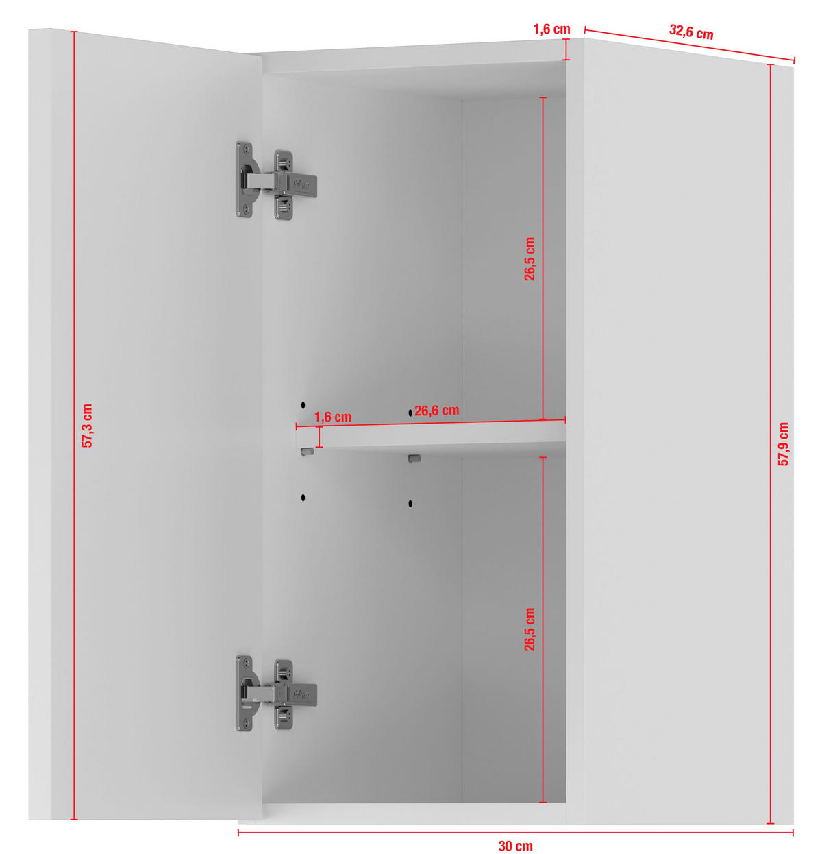 KÜCHENOBERSCHRANK 30/57,9/34,2 cm  in Weiß  - Edelstahlfarben/Weiß, Basics, Holzwerkstoff/Metall (30/57,9/34,2cm) - Impuls